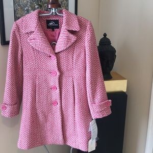 NWT Sz L (12) KC Collection Pink /Cream wool coat